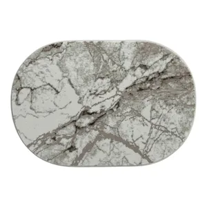 Covor oval decorativ 50 x 80 cm – Model abstract în nuanțe de gri și bej, covor modern pentru baie