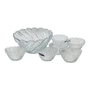 SET 7 BOLURI DIN STICLĂ TRANSPARENTĂ, 1 BOL MARE ȘI 6 BOLURI MICI, DESIGN ELEGANT, PENTRU SALATE, FRUCTE, DESERTURI ȘI GUSTĂRI