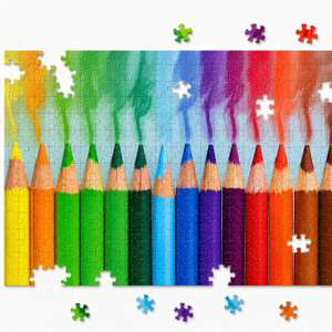 Joc Puzzle cu Imagine Colorată și Creioane Multicolore pentru Copii