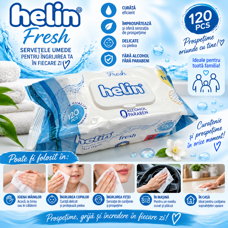 Șervețele Umede Helin Fresh, Pachet 120 Bucăți