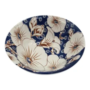 Bol Ceramic Home Class, Model Floral Albastru și Crem, pentru Servire
