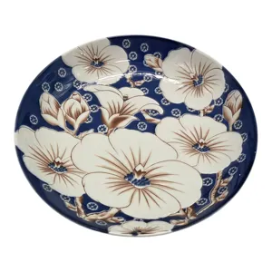 Farfurie Adâncă Ceramică Home Class, Model Floral Albastru și Crem, pentru Servire