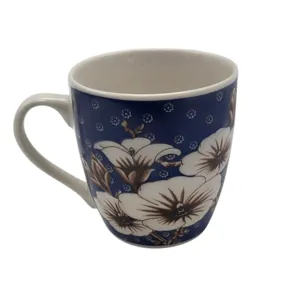Cană Ceramică Home Class, Model Floral Albastru și Crem, pentru Cafea și Ceai