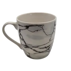 Cană Ceramică Home Class, Model Marmorat, Alb cu Accente Gri