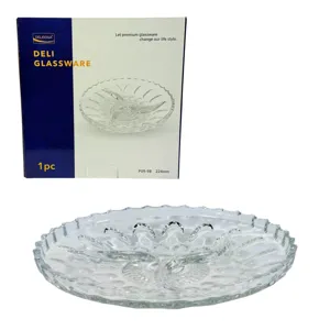 Platou Rotund din Sticlă DELISOGA P09-9B 224 mm, Deli Glassware, Tavă Servire Compartimentată cu Model Decorativ