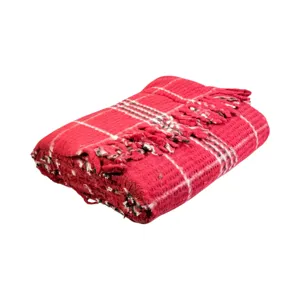 Pătură cu Franjuri 150x200 cm Model Gri cu Dungi Decorative pentru Pat și Canapea