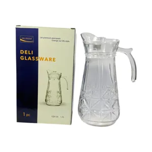 Carafă din sticlă 1.7L Delisoga cu mâner și capac – Recipient transparent pentru apă, suc și băuturi reci, model decorativ, 1 piesă