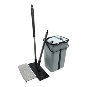 SET MOP PLAT BELMA CU GĂLEATĂ MARE, MÂNER DIN INOX ȘI LAVETĂ DIN MICROFIBRĂ PENTRU CURĂȚAREA PARDOSELILOR